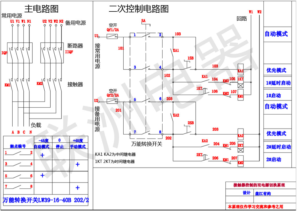 接觸器雙電源原理圖:接觸器控制雙電源切換接線圖解